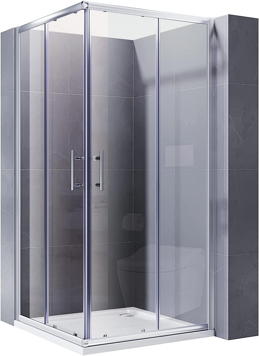 ELEGANT 900 x 700mm Square Corner Entry Shower Enclosure with Sliding Reversible Shower Door for Bathroom Enclosure Cubicle and Shower Door — image 1