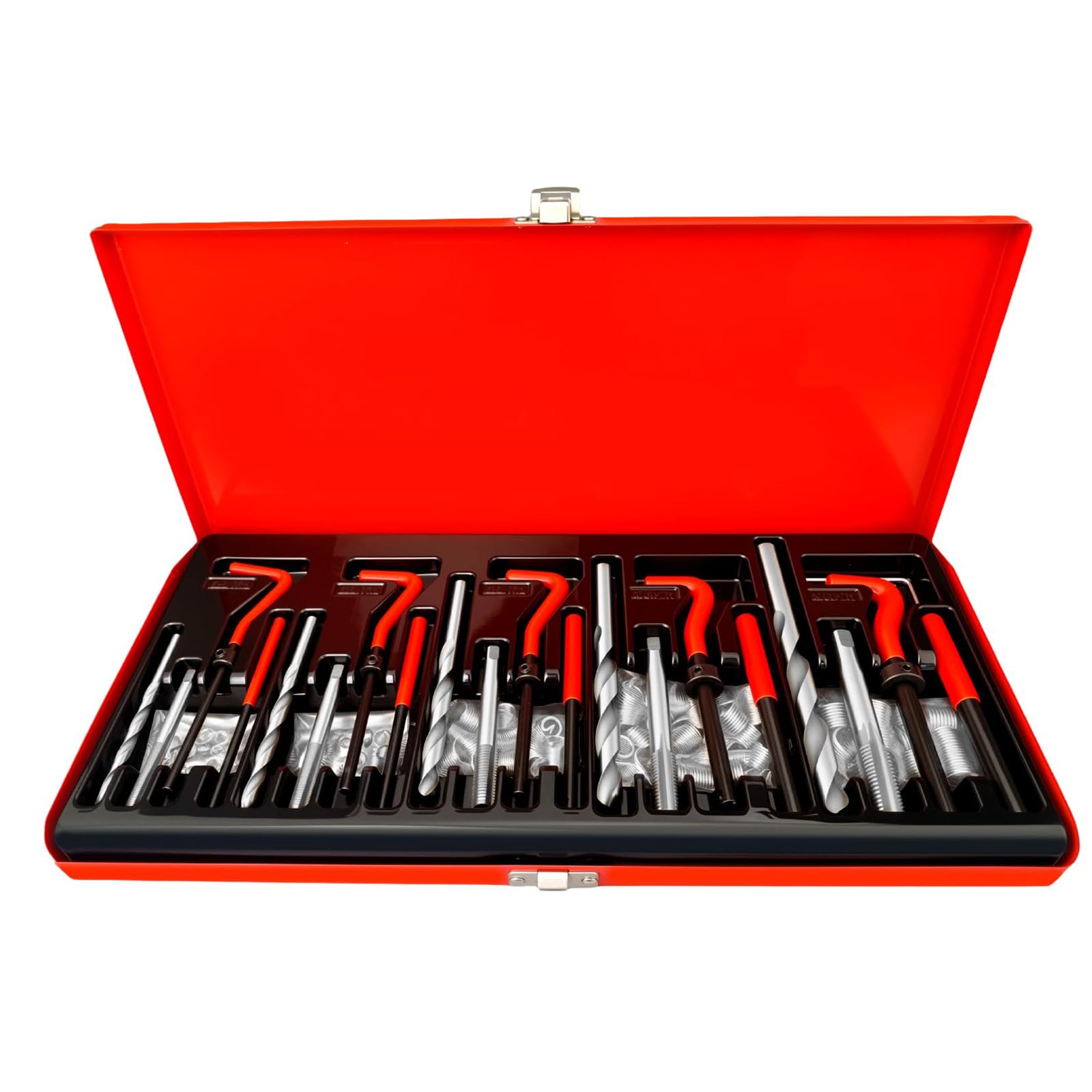 Kit di Riparazione Filettatura 131 Pezzi, Set di Utensili per Inserti Elicoidali M5-M12 con Punte da Trapano, Maschi e Installatore,Ripristino Filettatura Spelata per Candele di Motore Automobilistico