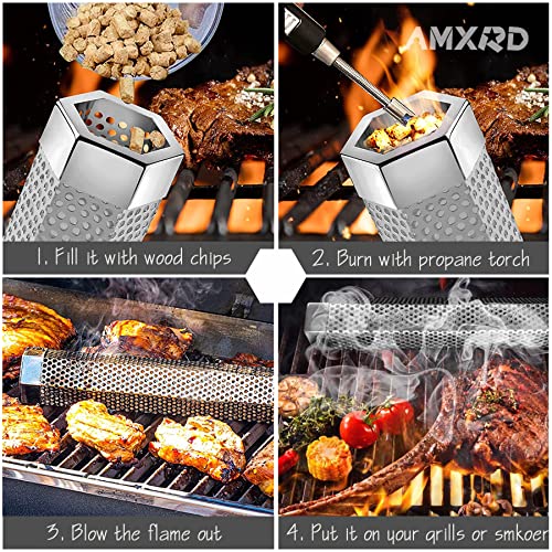 Amxrd Smoke Tube, Premium 12 Inch 304 Stainless Steel Pellet Smoker Tube With Cleaning Brush For All Grill Or Smoker, Dishwasher Safe #TOP4
