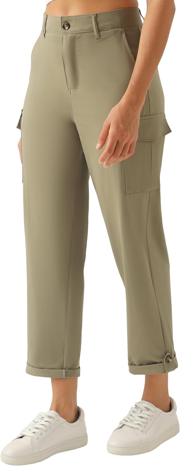 Women's Lightweight Hiking Pants Stretchy Quick Dry Capri Cargo Pants with Pockets for Golf Casual Travel Outdoor