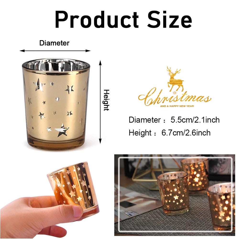 Hiseng Bougeoirs Photophore en Verre pour Bougies Chauffe-Plat, Ciel étoilé Bougeoir Votif pour Décorationde Table de Mariage, Maison, Anniversaire, Fête, Noël, Mariage (Lot de 12,Argent)