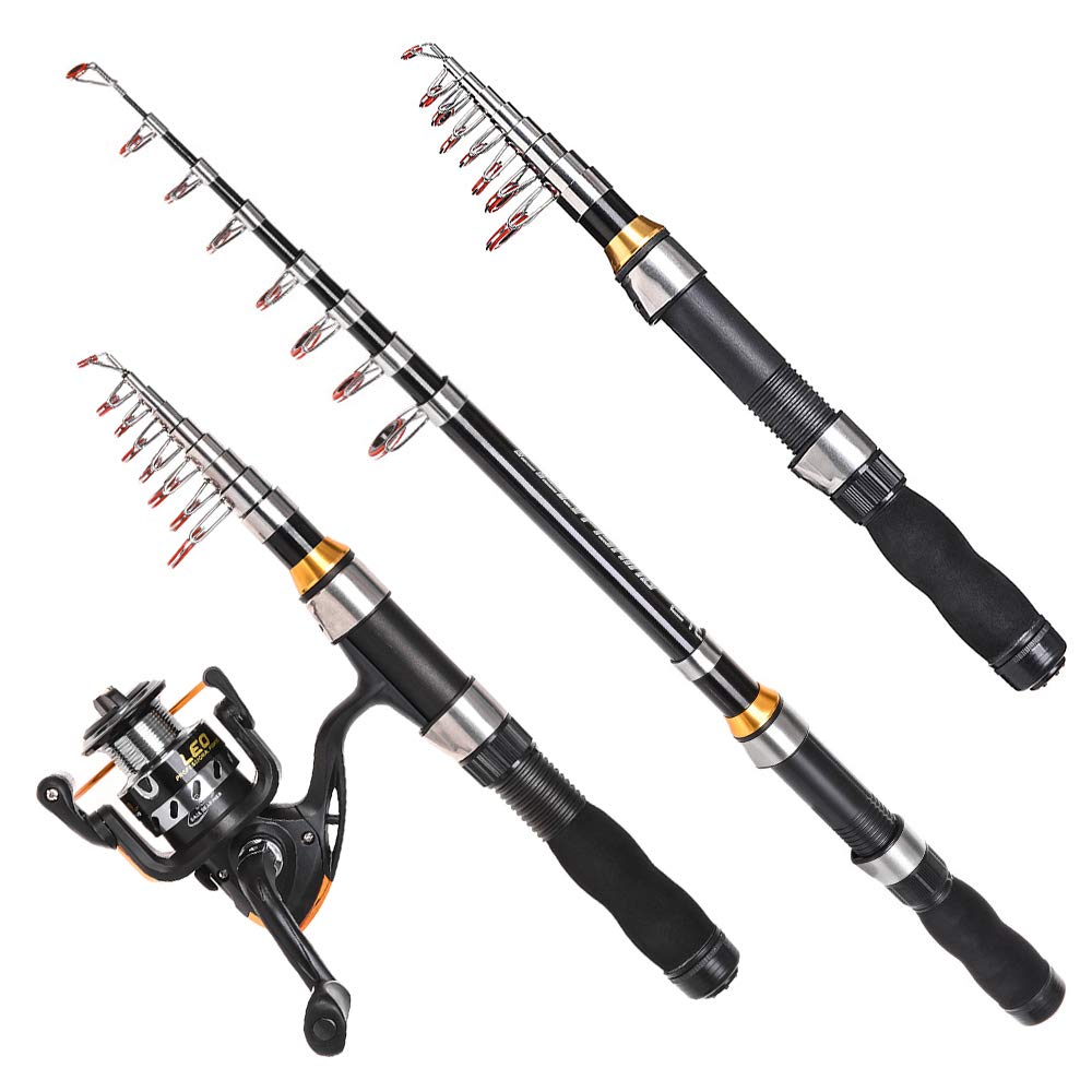 Lixada Caña de Pescar portátil y Carrete, Juego de Aparejos de Pesca 28049-T5 (EVA Square Bag + AE3000 + 26A Juego de Accesorios + Línea R18) + caña de Pescar 1.9M/2.1M/2.3M