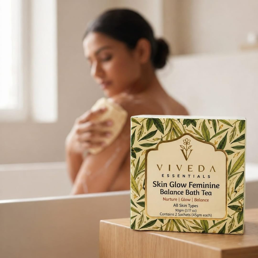 Viveda Essentials | Viveda Essentials Skin Glow & Feminine Balance Bath Tea | Organic Herbal Bath Soak for Hormonal Balance, Radiant Skin & Relaxation | Rose, Holy Basil & Shatavari | All Skin Types | 90g 1