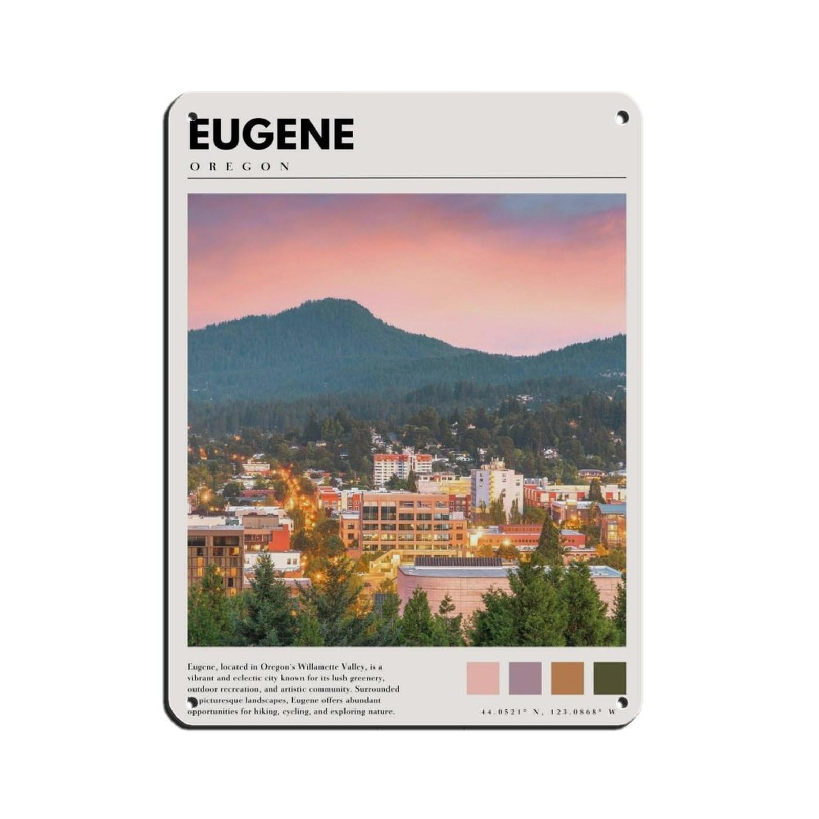 Eugene Oregon Art Eugene Poster Retro Poster Metal Tin Sign Chic Art Retro Iron Painting Bar People Cave Cafe Family Garage Poster Wall Decoration 12x16inch(30x40cm)