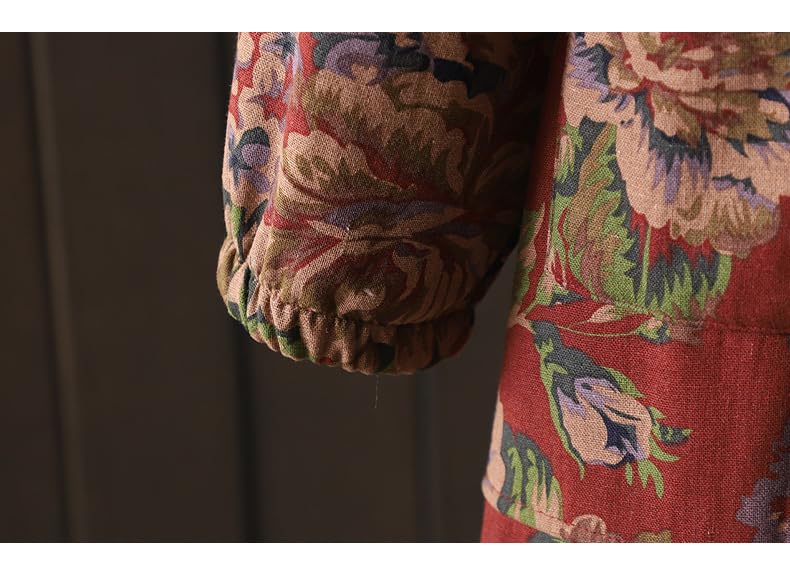 Akivide Womens Floral Print Drawstring Hooded Button Down Long Trench Jacket Oversize Vintage Warm Casual Coats with Pockets4