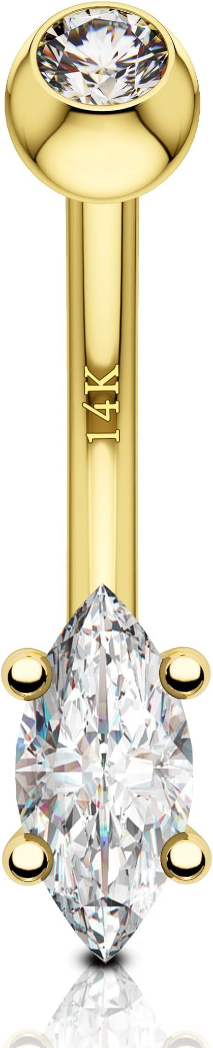 14K Gold Marquise CZ Belly Button Rings - White Yellow Diamond Navel Rings for Women Men - 14G Belly Piercing Jewelry