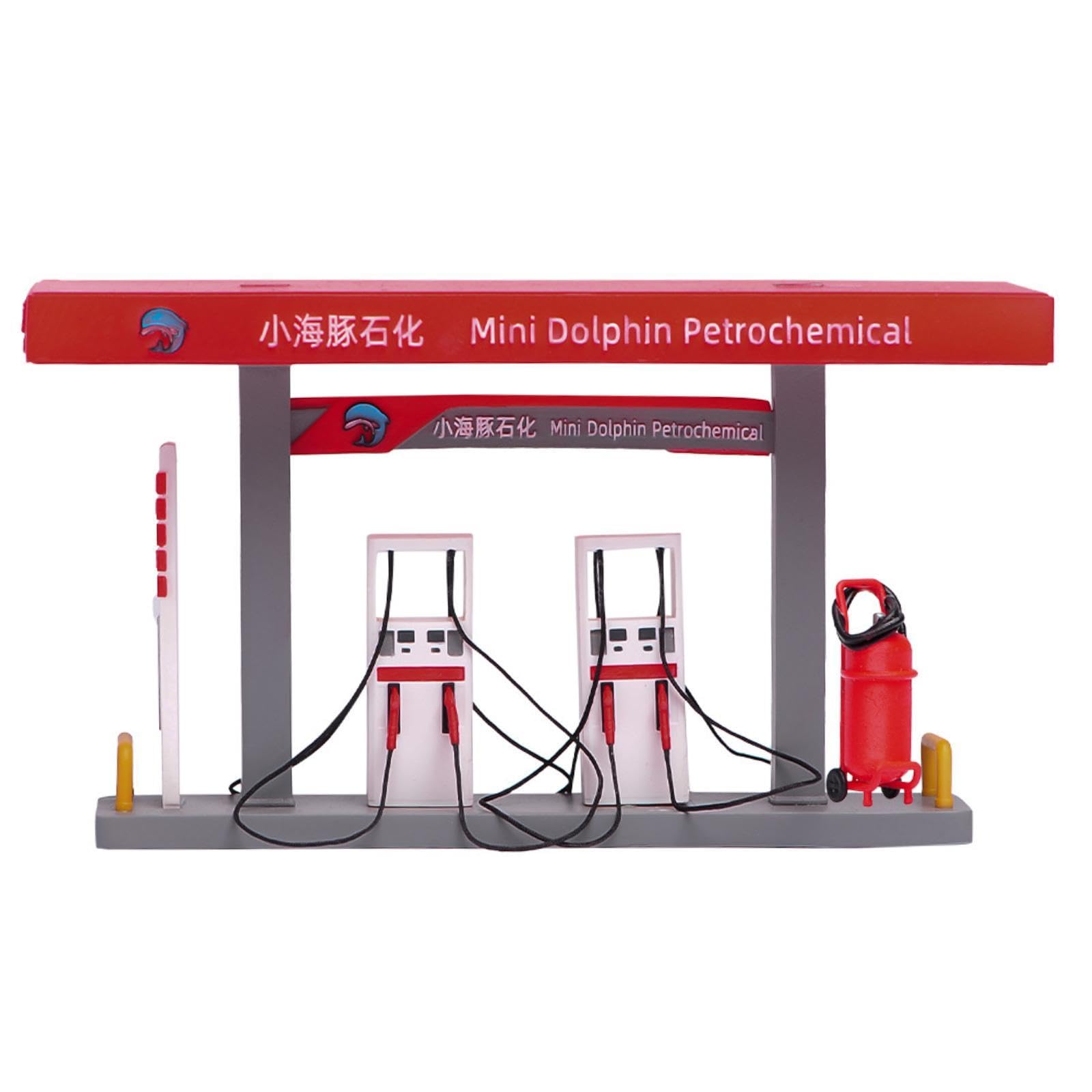 Gasolinera en Miniatura Diorama Conjunto de Estación de Servicio en Resina Accesorios Decorativos Hechos y Pintados a Mano Modelo para Escenas, Rojo