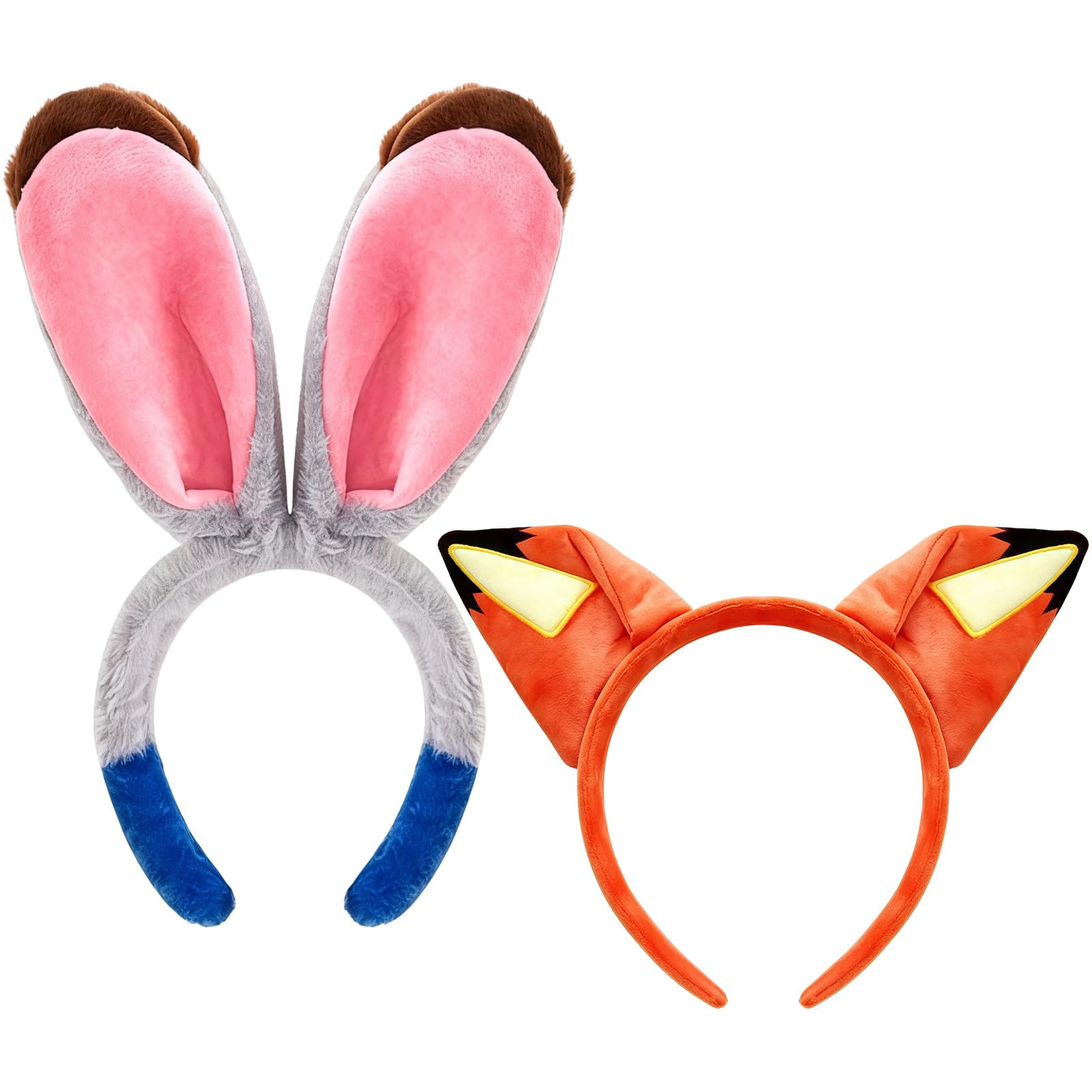 Bohue 2 PCS Bunny and Fox Ears Headdband Bendable Feature Cute Plush Animal Ears Headband for Christmas Festival Theme Party Cosplay Costume Accessory