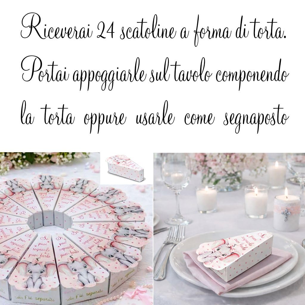 Regalami 25 Scatoline Portaconfetti a Forma di Torta per Battesimo, Comunione o Laurea, Complete di Bigliettino a Tema, Segnaposto e portaconfetti (Battesimo Bimba)