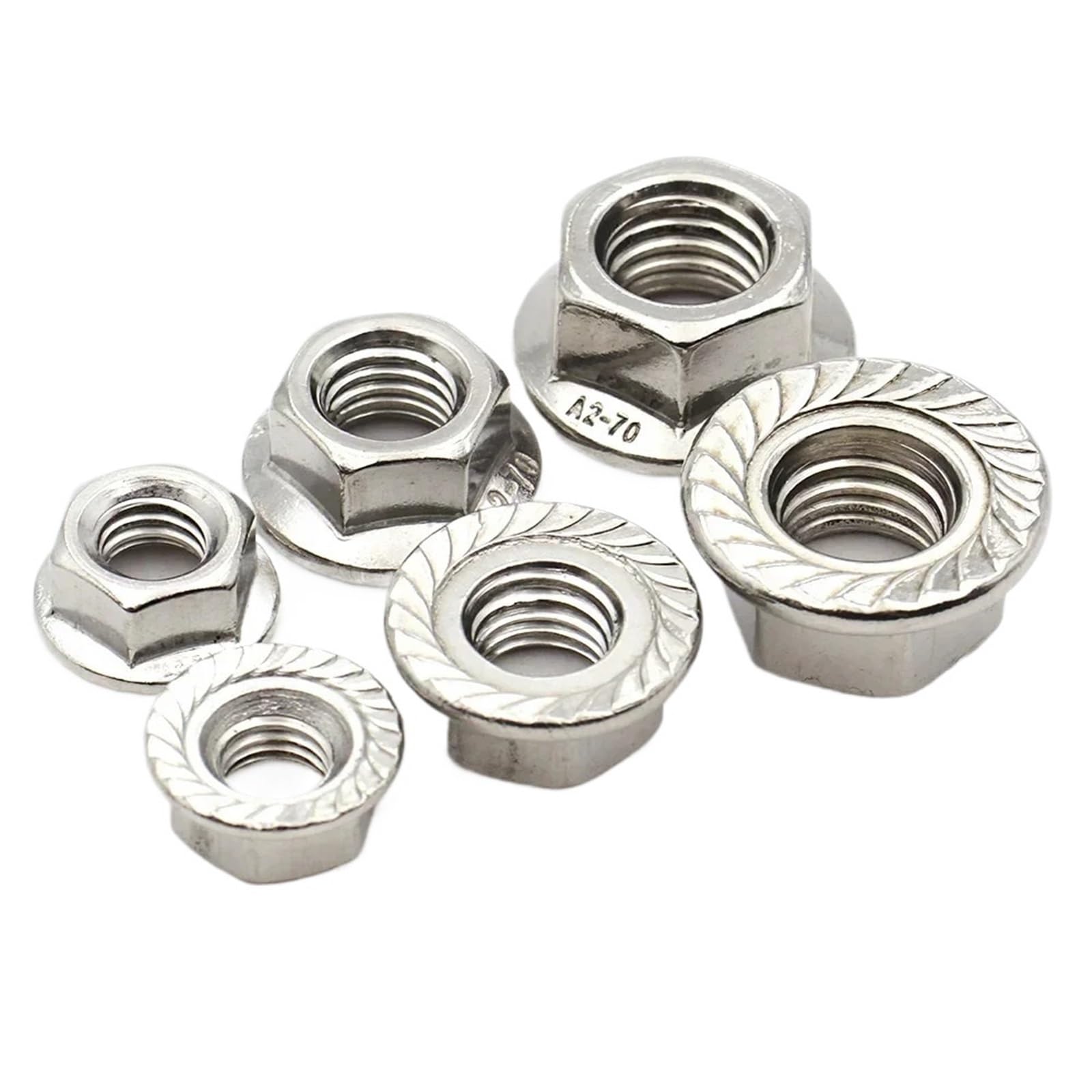 Tuercas Autoblocantes 50/20/10 Uds tuerca de fijación M3 M4 M5 M6 M8 M10 M12 304 tuercas de seguridad de brida hexagonal métrica dentada de acero inoxidable(50Pcs,M12)