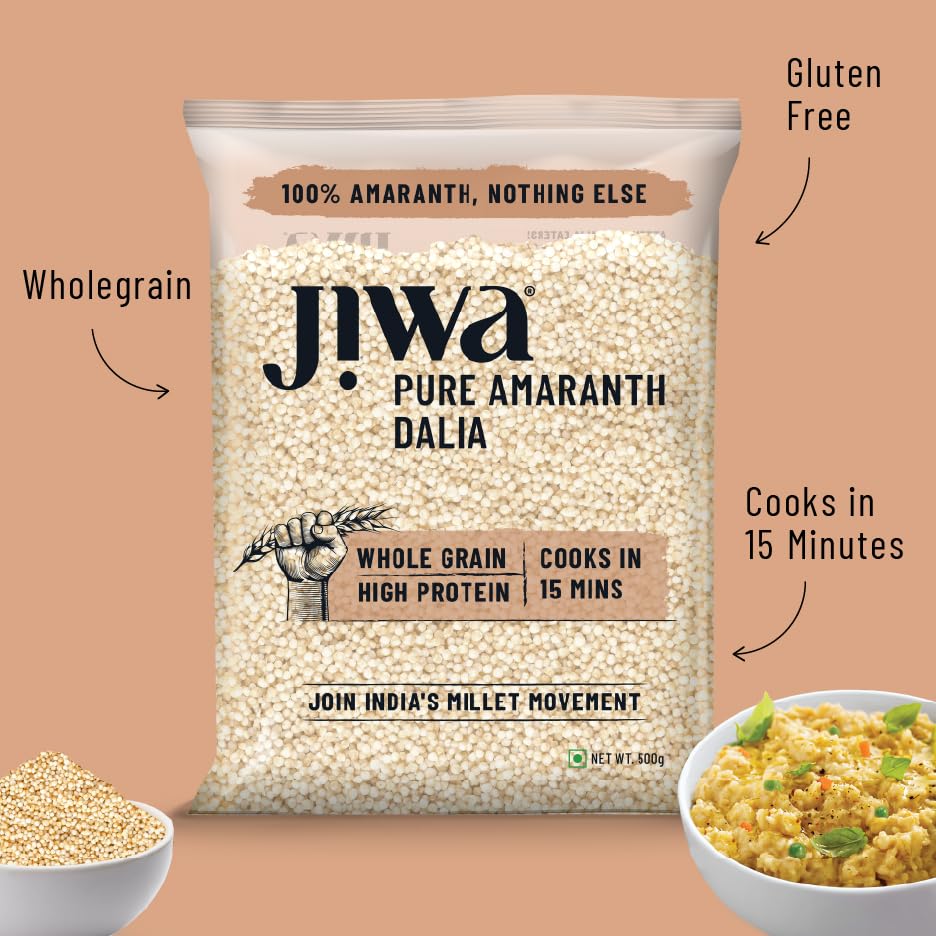 Image of Jiwa Pure Amaranth Dalia | 500 G | Cooks In 15 Minutes | Millet | Broken Rajgira /Amaranth Daliya | Gluten Free