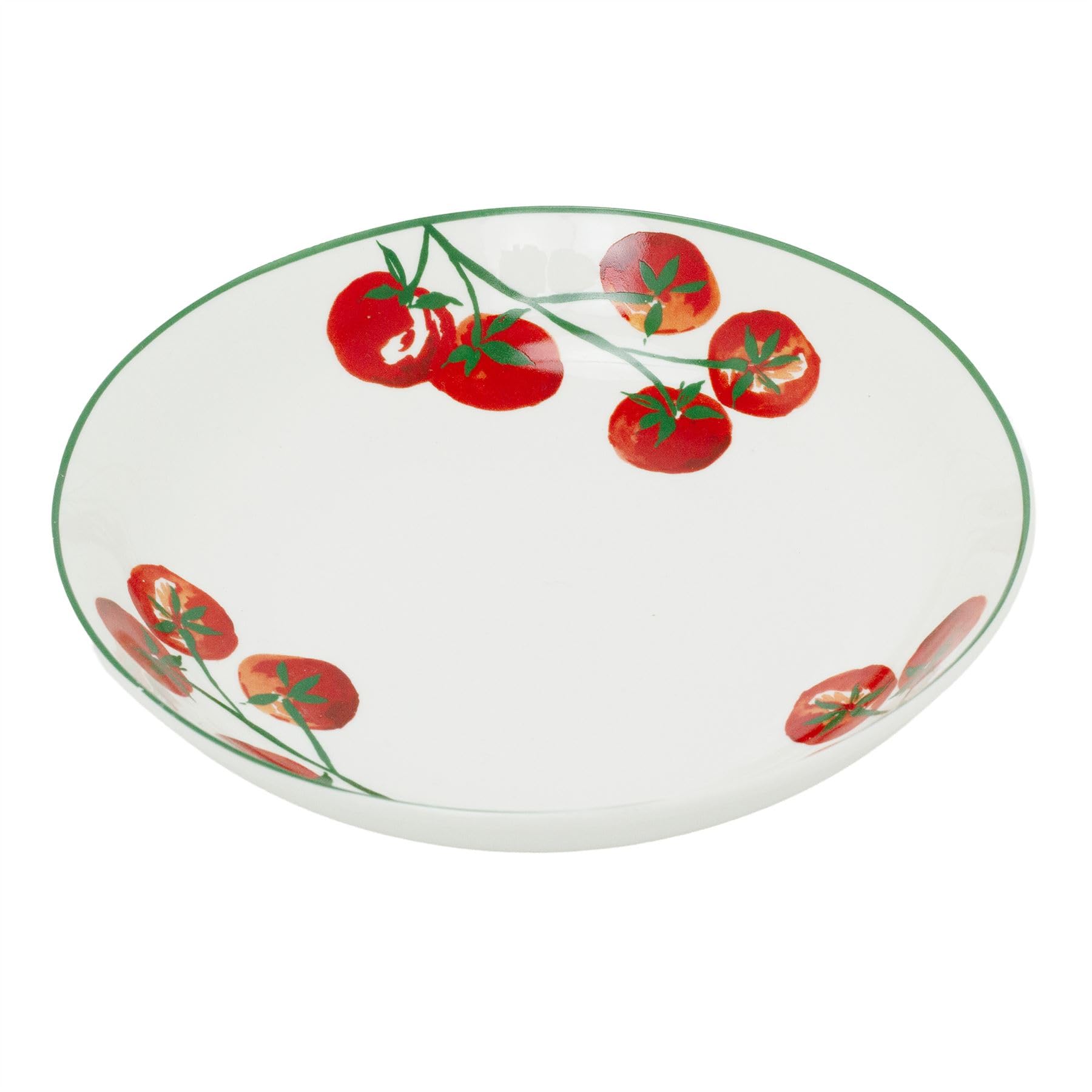 Carousel Home Vine Tomato Pasta Bowl, 420ml Ceramic Mediterranean Dinnerware, White Porcelain Shallow Serving Bowl - 20cm