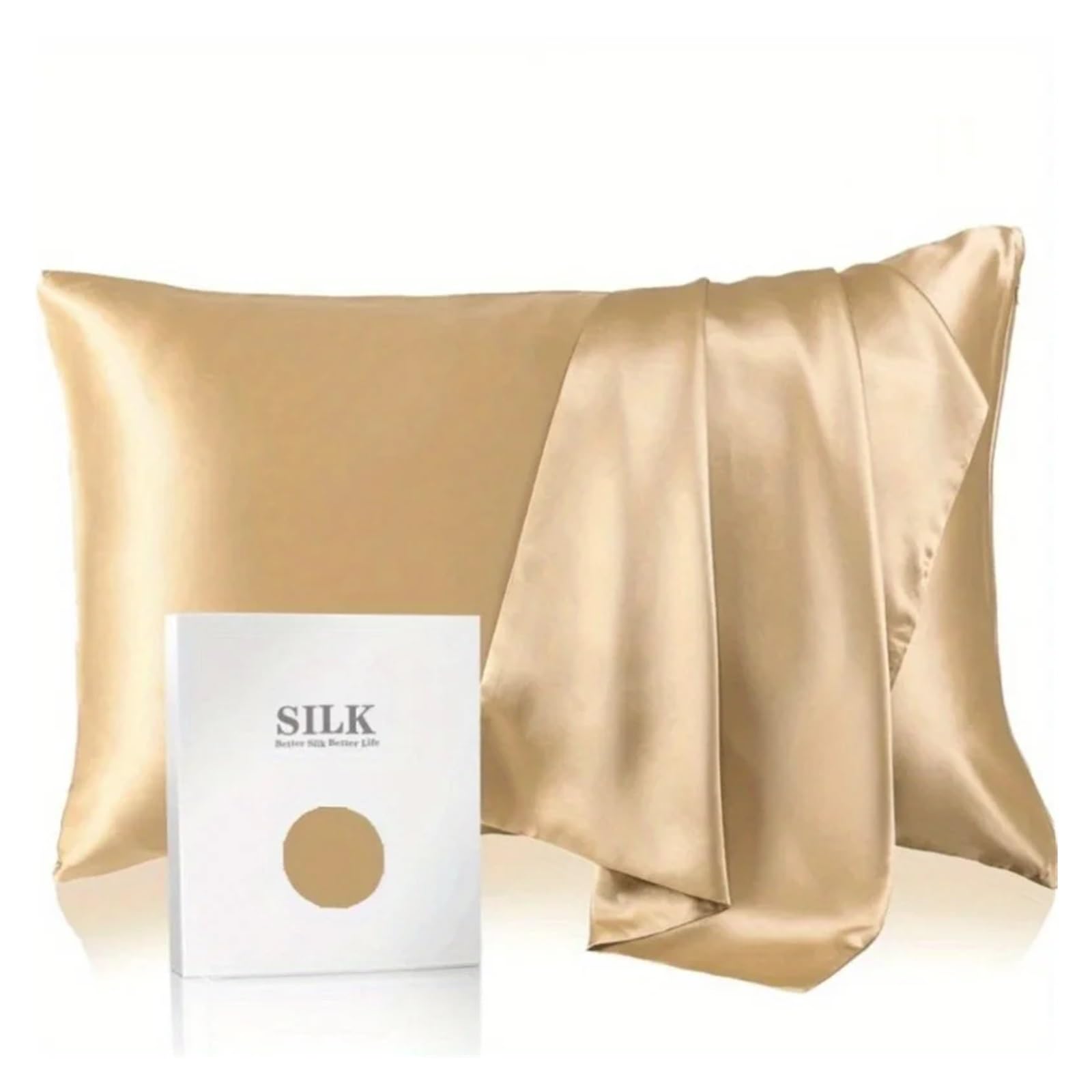 2PC Silk Pillowcase For Hair And Skin, Soft Pillow Cover(Champange,50X66cm)