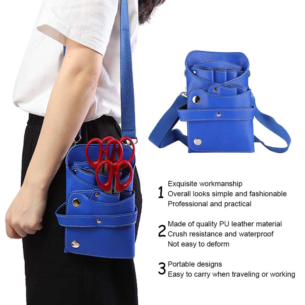 Custodia per forbici da parrucchiere, Multi Funzionale Tasche Accessori Parrucchieri Organizzato Tracolla Regolabile Salone Barbieri Storage Case PU Pelle -borsa di immagazzinaggio, Blu, casual
