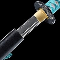 Vista 16 de Espada Samurai Katana, Hecha a Mano Japonesa, Práctica, Acero al Carbono Damasco/1060/1095, Templado/Templado en Arcilla, Espiga Completa, Afilada