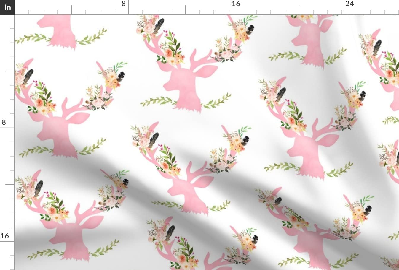 Spoonflower Fabric - Pink Floral Deer Woodland Girl Flowers Pastel Wedding Printed on Upholstery Velvet Fabric Fat Quarter - Upholstery Home Decor Bottomweight Apparel