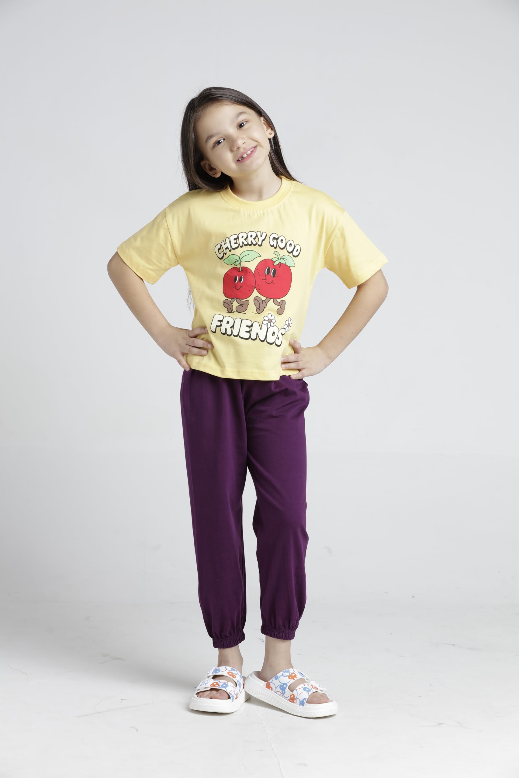 T2F Conjunto de ropa de algodón estampado de camiseta y pantalón para niñas (paquete de 3)