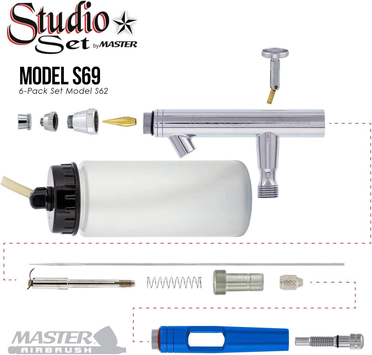 Master S69 Studio Airbrush Set Professional Airbrush Set with 6 Master Model ...