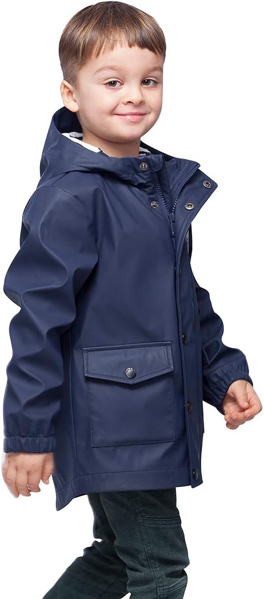 Rokka&Rolla Boys' Waterproof Rain Jacket Hooded Rubber Raincoat 2T-12