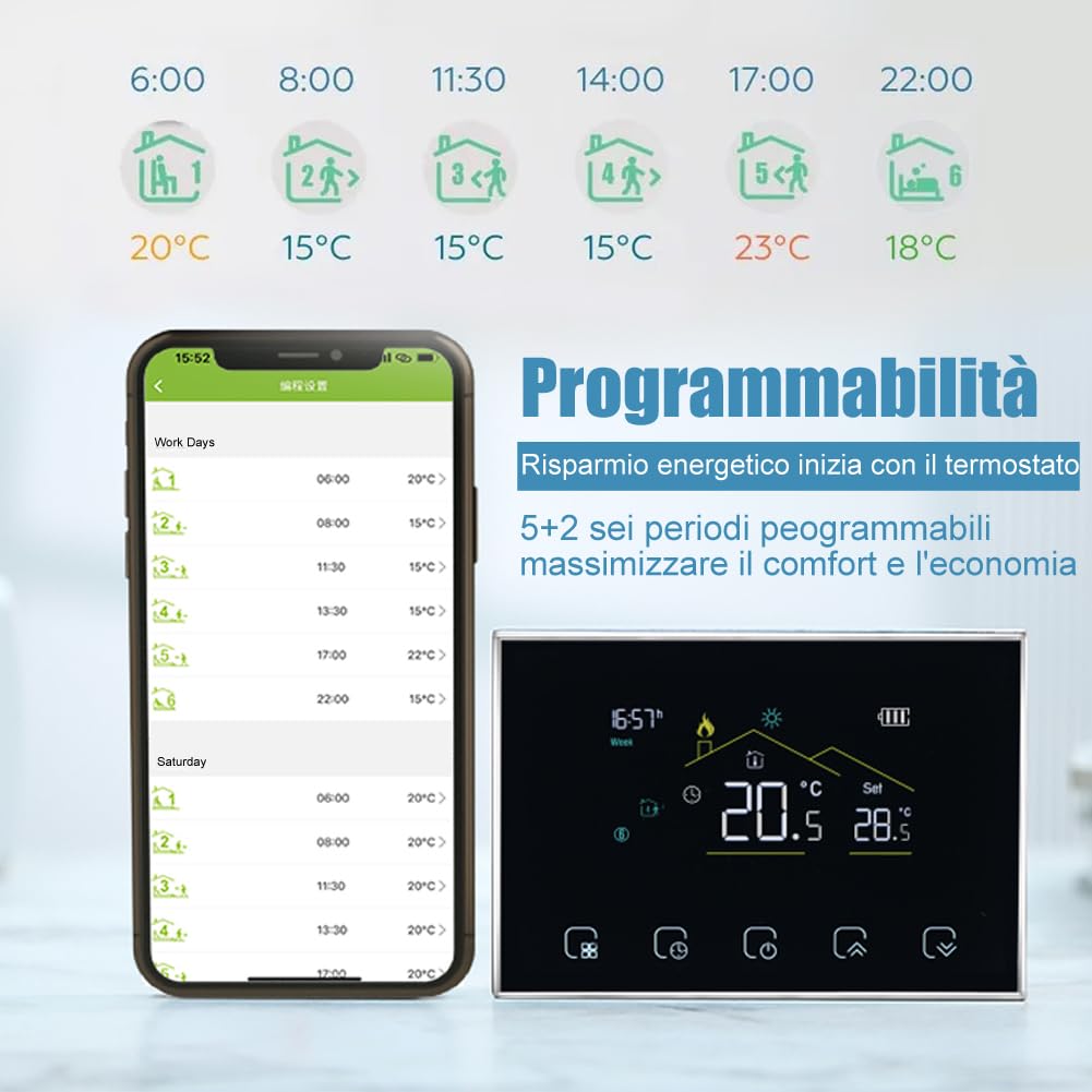 Termostato wifi a batería, termostato caldera de gas compatible con Alexa Google Home, cronotermostato wifi inteligente a batería con programación digital, termostatos para calefacción doméstica