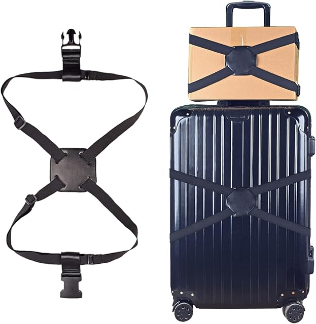TRIWONDER Luggage Straps for Suitcases Adjustable Suitcase Straps Personalised Luggage Straps Elastic Suitcase Belts with Buckle Travel Bag Straps (Black, 2.4m)