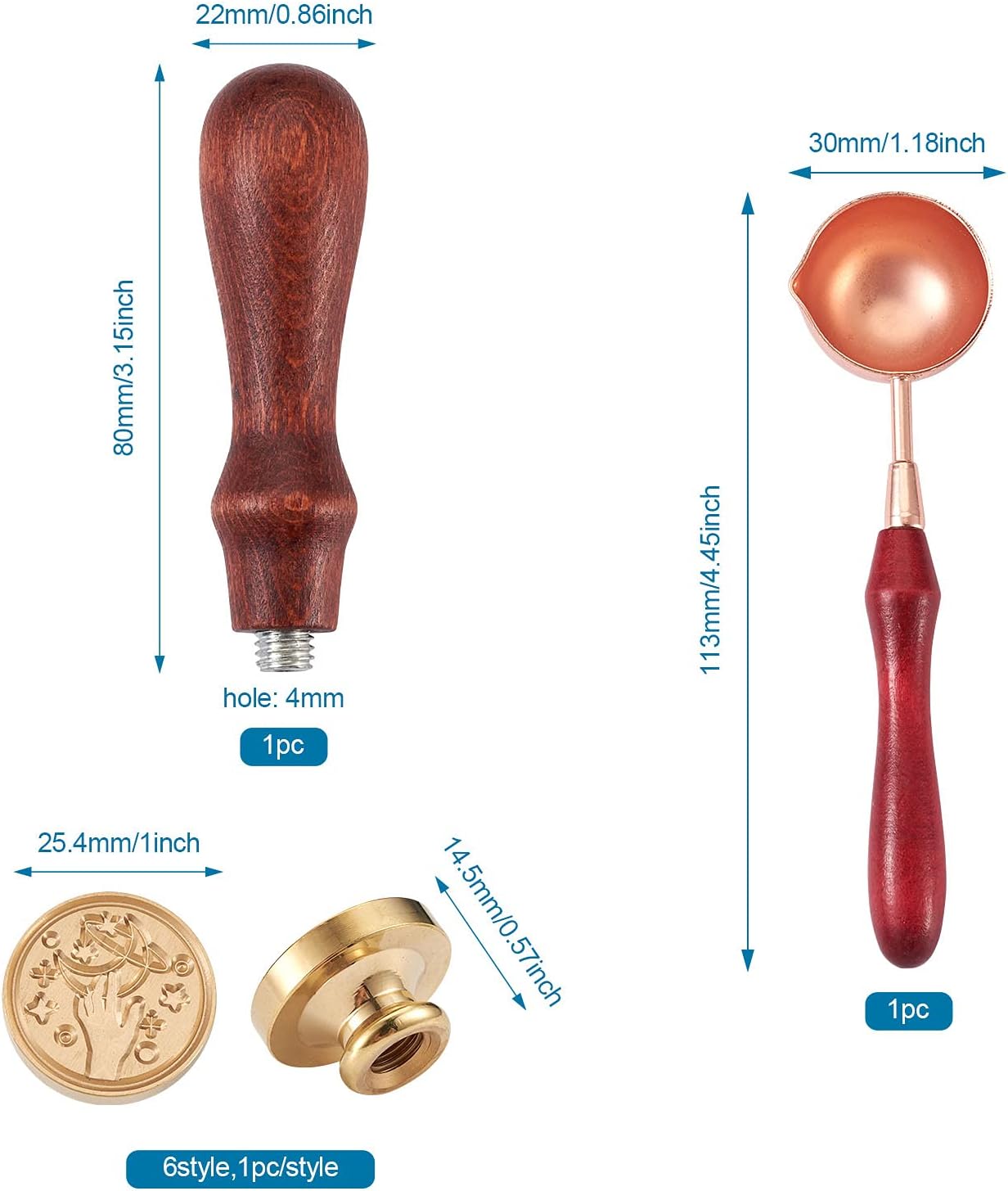 Craftdady Wax Seal Stamp Set 6pcs Universe Planet Sealing Wax Stamping Heads & 1pc Wooden Handle & 1pc Wax Melting Spoon for Cards Envelopes Wedding Invitations Scrapbooks