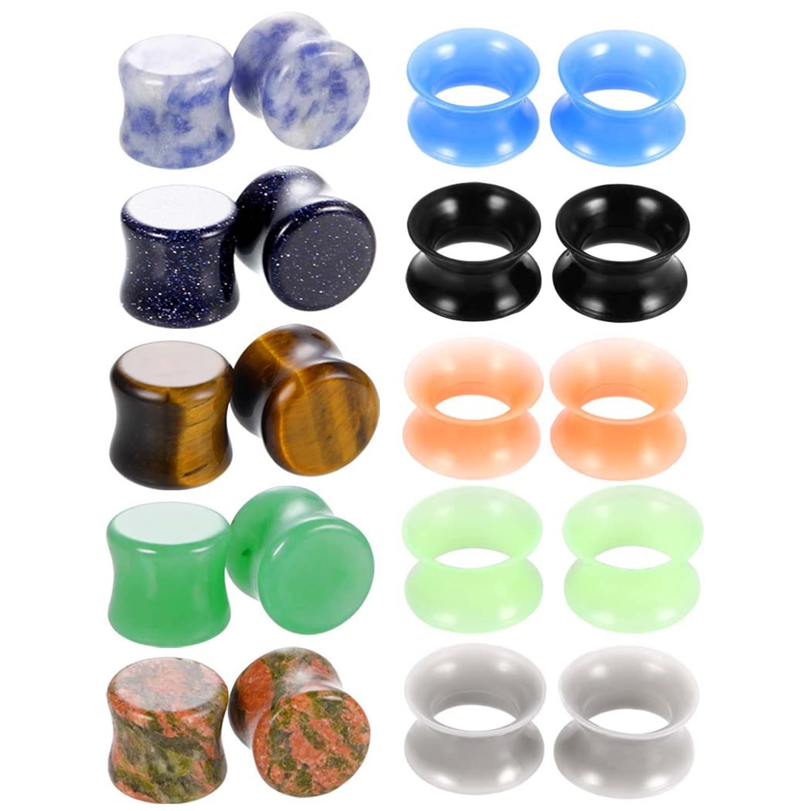 Ohrtunnel aus Silikon, Schraublehren, Dehnungsset, 20 Stück, Körperpiercing-Schmuck für Frauen, gemischte Stein- und Creolen-Piercing-Ohrringe
