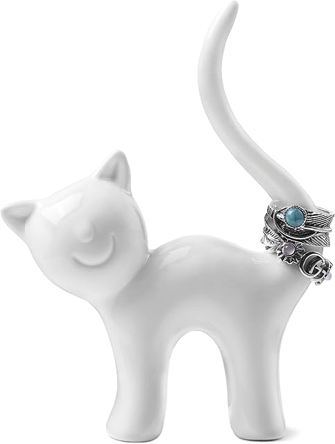 Titanape White Smile Cat Ring Holder - Cat Gifts for Women, Ring Stand Display, Funny Cat Mum Cat Lover Gifts, Cat Decor Gifts for Female Friend, Women Birthday Engagement Christmas Valentine Present