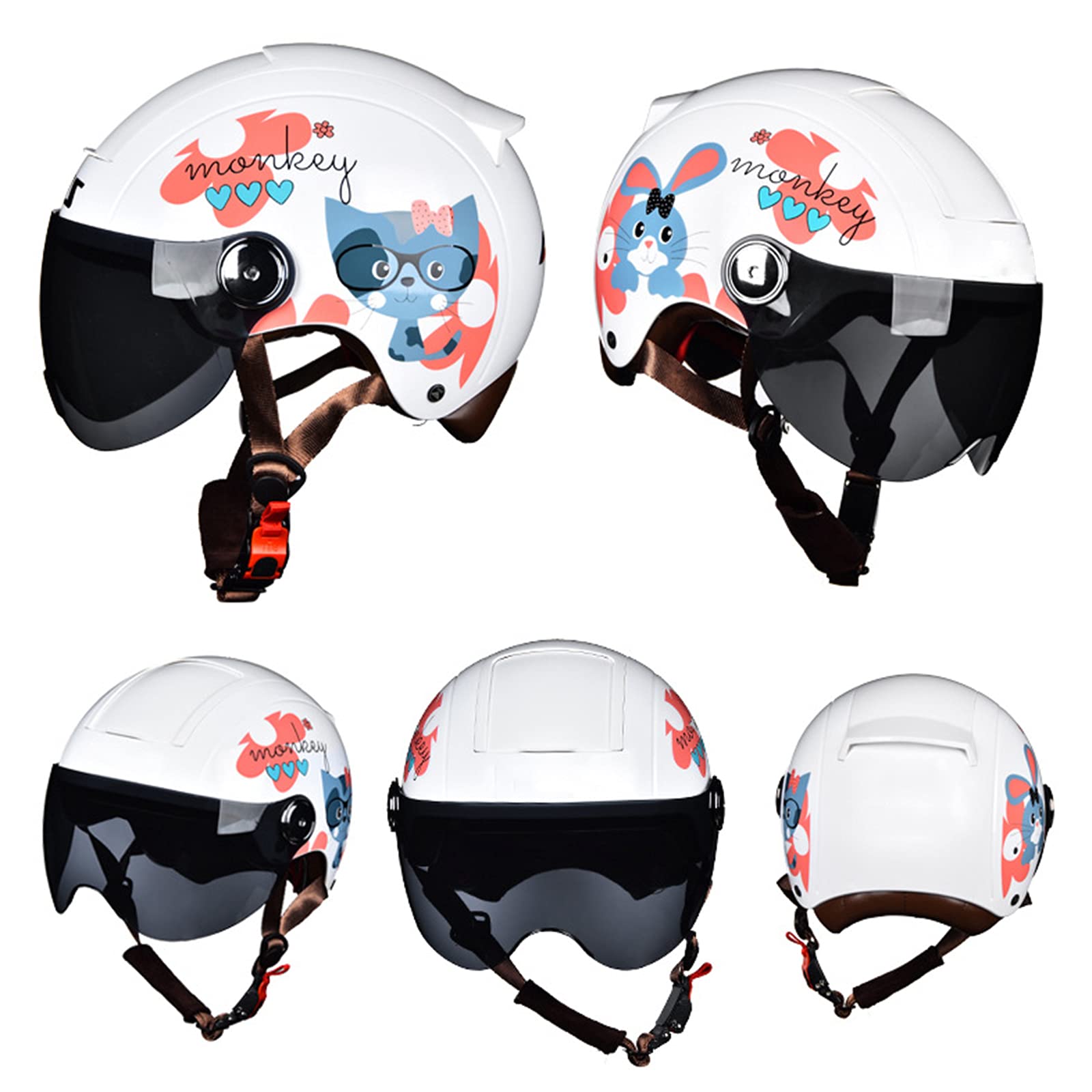 Motorfiets Jethelm Retro Half Shell Cruiser Scooter Bromfiets Fiets 3/4 Helm Jeugd Heren en Dames Vier Seizoenen Universele valhelm ECE-gecertificeerd (54-59cm