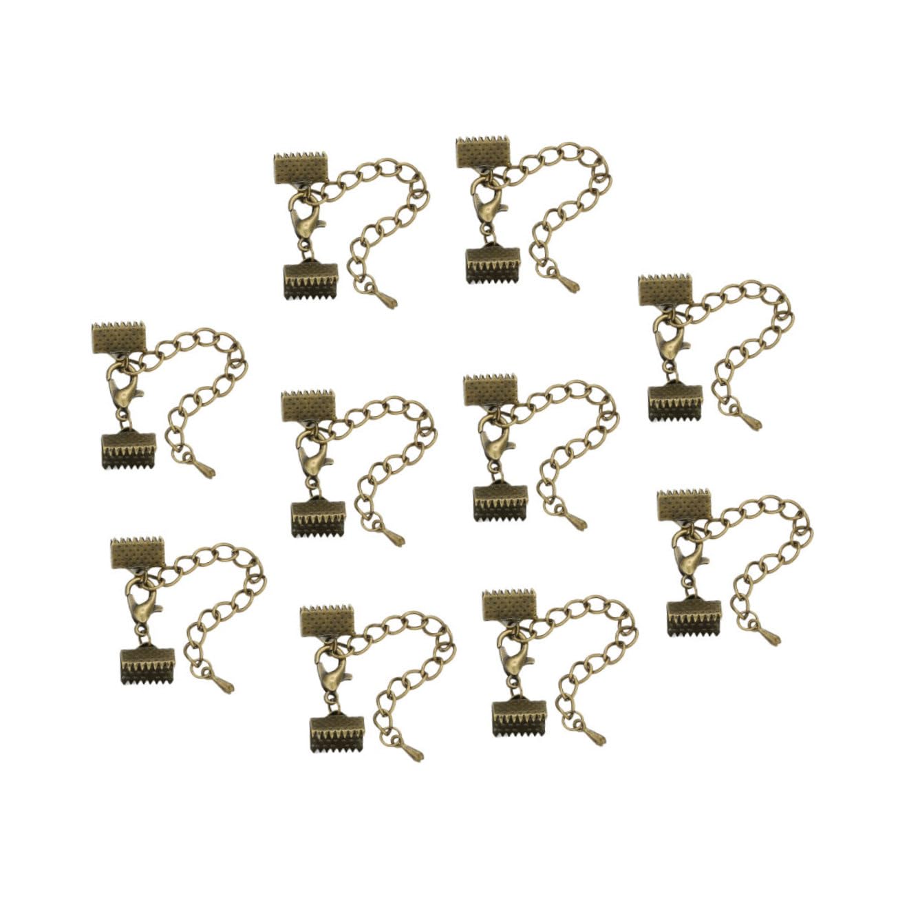 ERINGOGO 10mm Plated Ribbon Ends Clasps Textured Crimp End Clamps Elastic Cord Crimp for Jewelry Making DIY Charm Buckle 5cm Chain and 12mm Lobster Buckle