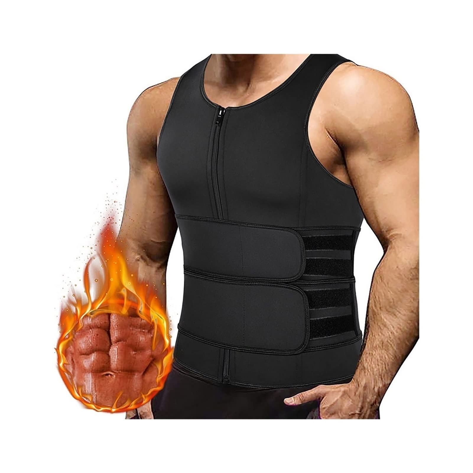 GOUJIAN Herren Body Shaping Taillentrainer Gym Fitness Weich Atmungsaktiv Doppelgürtel Schweiß Abnehmen Saunaweste Kompressions-Tanktop Herren Mit Reißverschluss