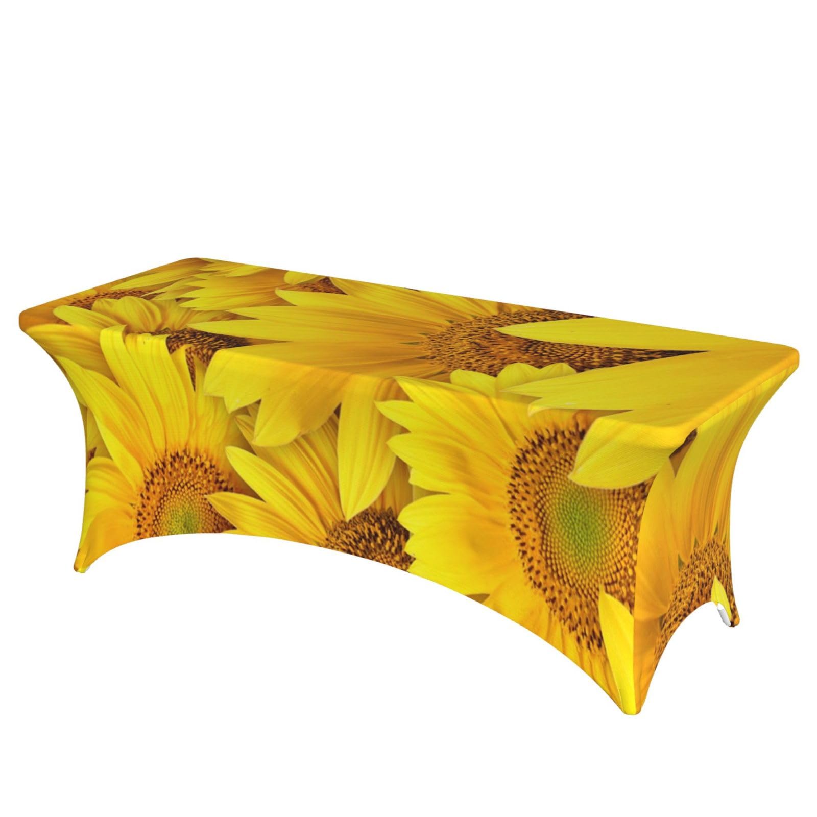 DCEHGEW 6FT Spandex Rectangular Table Cloth, Sunflowers Pattern Printed Fitted Elastic Tablecloths Washable Table Cover for Event, Wedding, Banquet & Party
