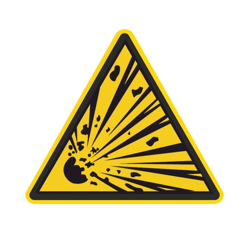 Señal de advertencia W002 – advertencia contra sustancias explosivas – Pegatinas de plástico – 100 mm – 250 unidades