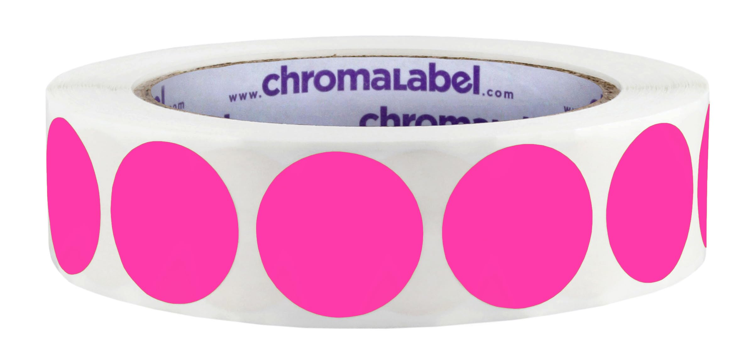 ChromaLabel 1-Inch Round Colored Stickers, High Visibility Permanent Color Coding Labels, Easy to Write On Dot Stickers - 1000 Colored Sticker Dots per Roll, Matte Finish Fluorescent Pink