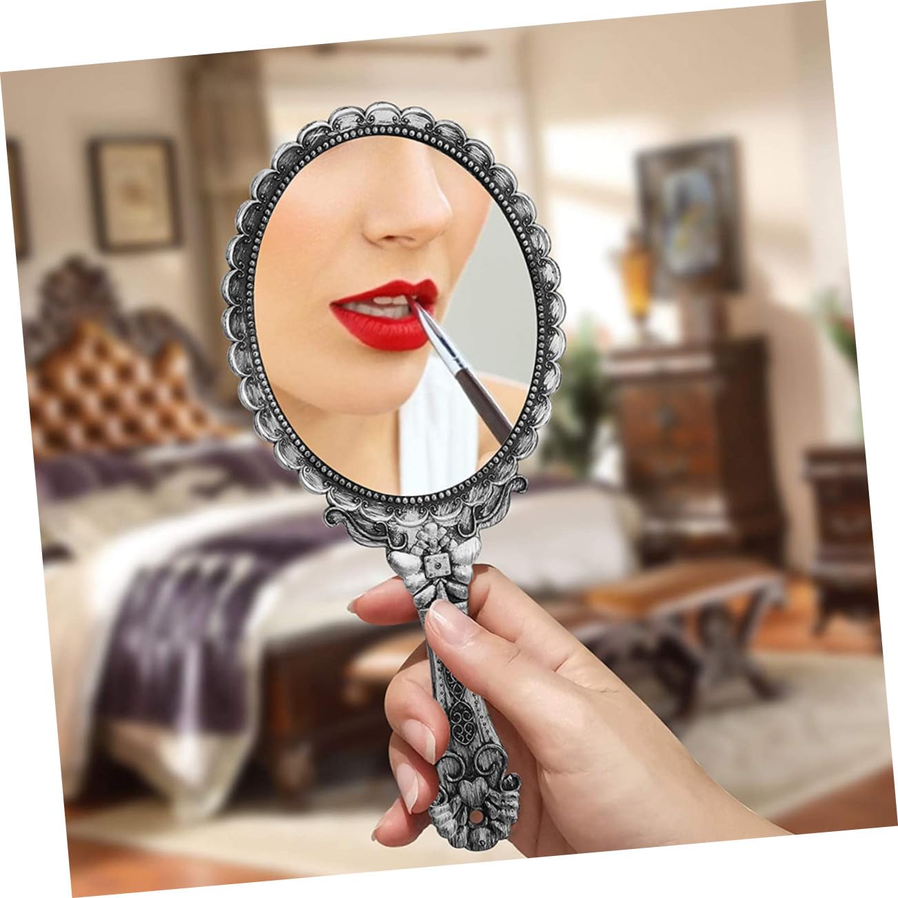 STOBAZA Vintage Kosmetikspiegel für Damen mit Abs Material Eleganter Handgefertigter Schminkspiegel Langlebig und Bruchfest für Zuhause und Reisen