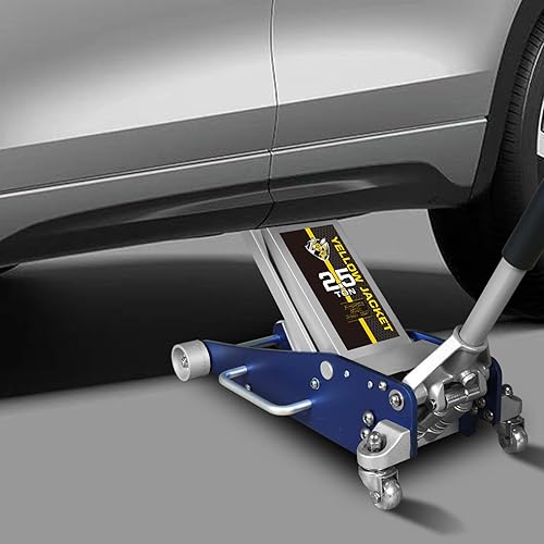 Miniatura 7 de YELLOW JACKET Gato hidráulico de piso de 2.5 toneladas de aluminio y acero de perfil bajo con bomba doble de elevación rápida, capacidad de 5,000