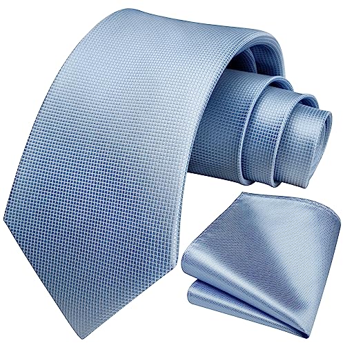 Image of HISDERN Ties for Men Plaid Checkered Tie with Pocket Square Woven Business Formal Necktie Handkerchief Set Wedding Party