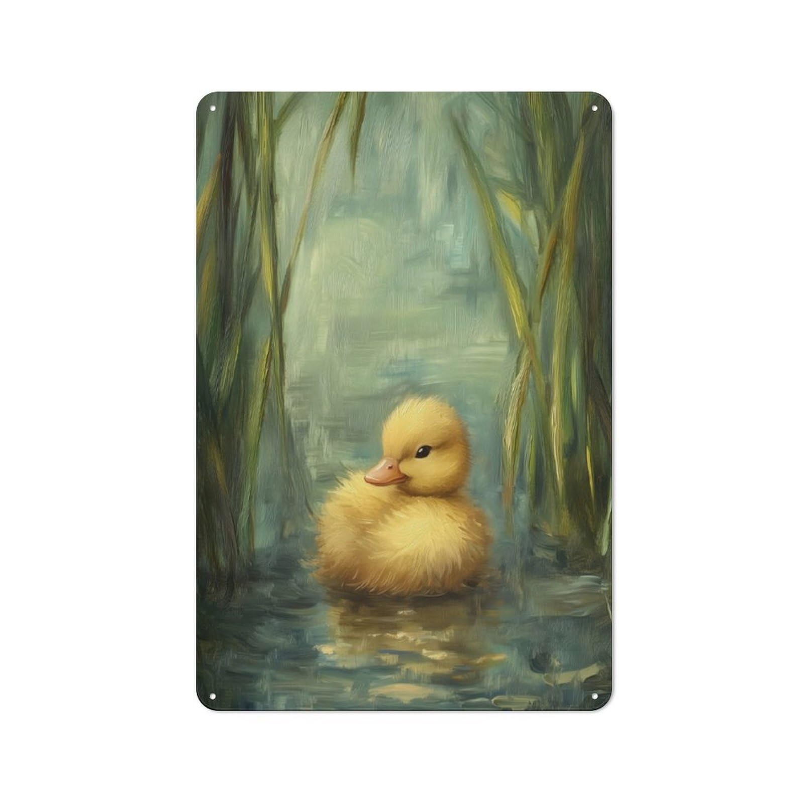 Junmoney Duckling In Pond Tin Wall Plaque 30X20cm With For Living Room Wall, Gift For Feature Wall Decorators During The Christmas Season