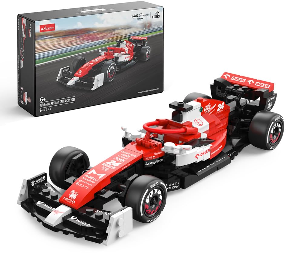 RASTAR 92300 1/24 F1 Bricks - Officially Licensed 340PCs 2022 Alfa Remeo Formula 1 C42 Model Car Building Kits for Play and Display - Ideal Gift