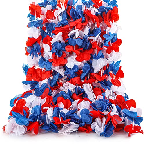 Collier de fleurs hawaïennes bleu blanc rouge Cindeer pour grand groupe