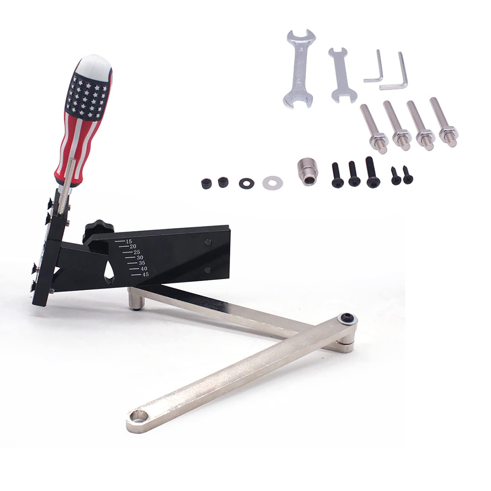 Afilador de cuchillas para cortacésped, herramienta de afilado de cuchillas para cortacésped ajustable de 15°-45°, kit de herramientas de soporte equilibrador de afilado portátil profesional para