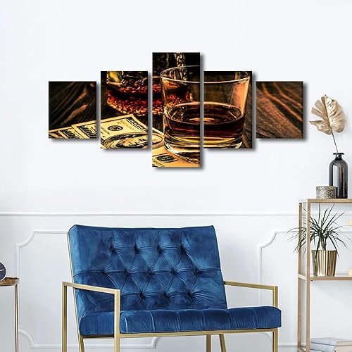 Vista 25 de Imágenes de pared para sala de estar, pintura de copa de vino tinto, bebidas alcohólicas, 5 paneles, lienzo, arte de pared, pósteres e impresiones
