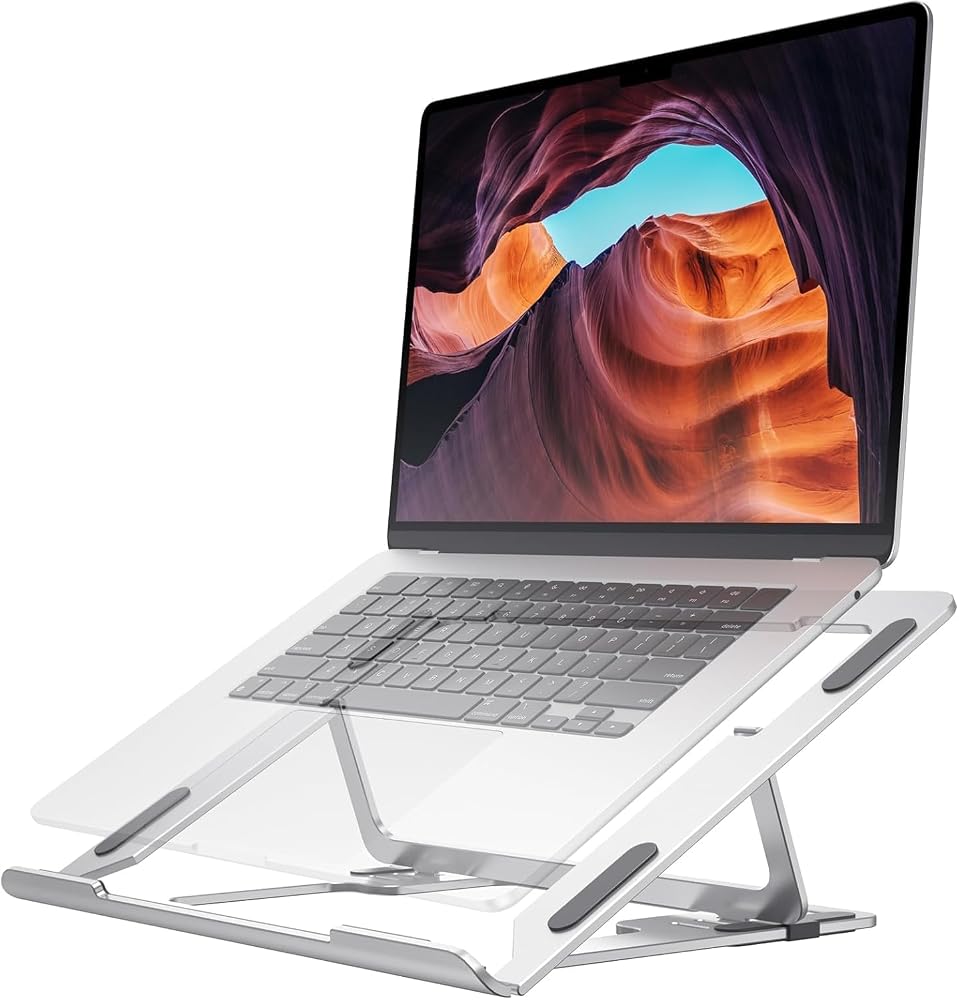 Adjustable Laptop Stand, Ergonomic Aluminum Portable Computer Riser, Adjustable Laptop Stand with Multiple Height and Angle Settings for Optimal Viewing and Typing Position, Silver