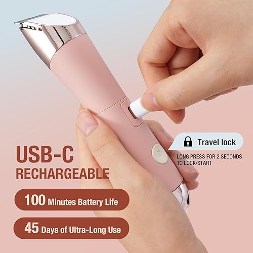 Miniatura 6 de SUPRENT Recortador de bikini para mujer, depilación sin dolor, impermeable, húmedo y seco, afeitadora 2 en 1 para cabello púbico y vello facial,