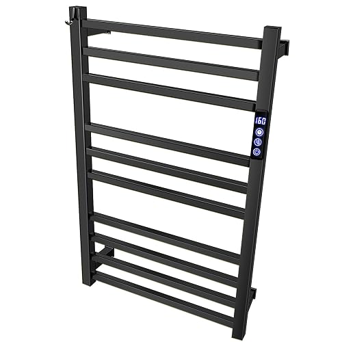 XBVV Black Towel Warmer Rack for Bathroom with Timer/Fahrenheit Display