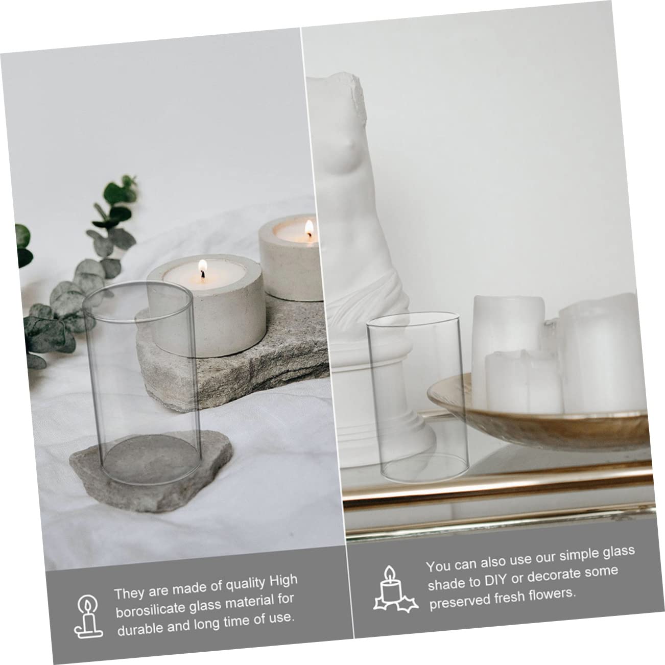 STOBAZA 3 Portavelas De Cristal De Lujo Alto Y Cilíndrico para Velas con Extremo Abierto para Decoración.
