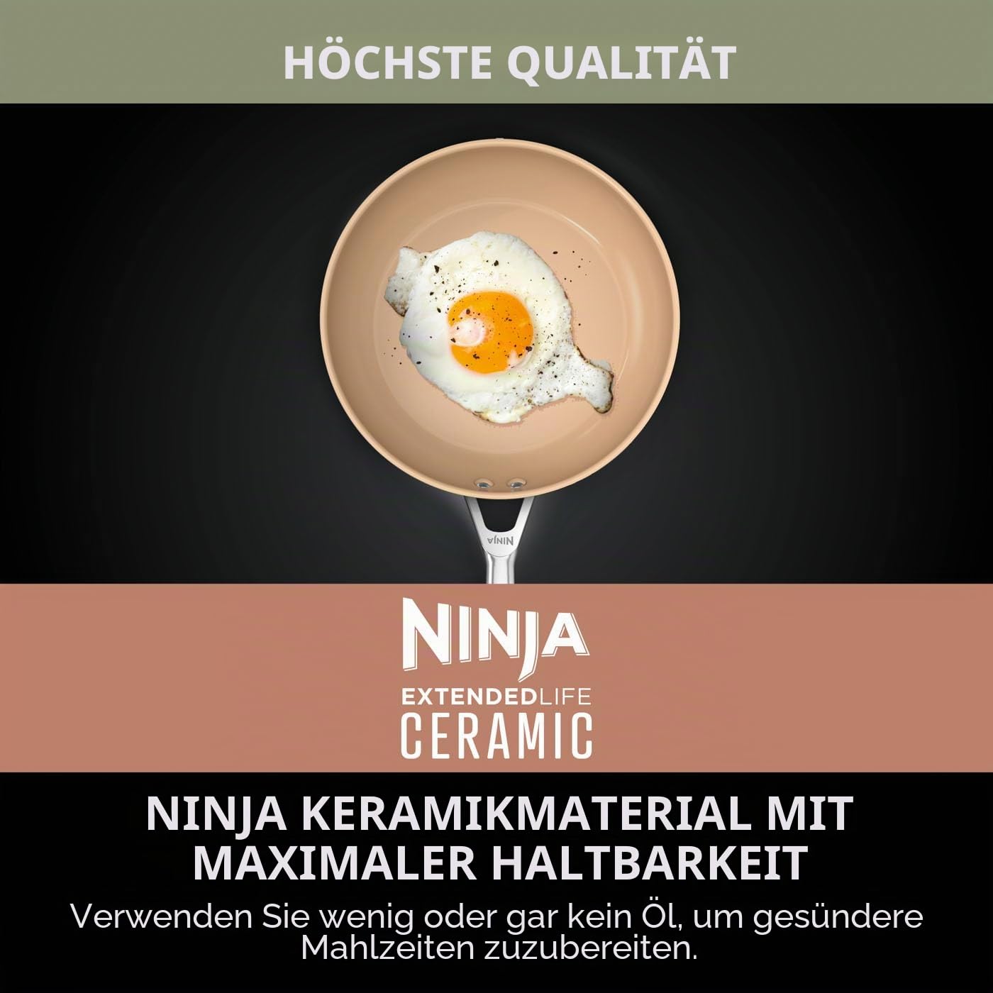 Ninja Extended Life 5-teiliges Keramik-Kochgeschirr-Set, ofenfest 285 °C | (20 & 24 cm Bratpfannen + 16, 18 & 20 cm Töpfe und Deckel), antihaftbeschichtet (ohne PFAs, PFOA, Blei oder Cadmium)