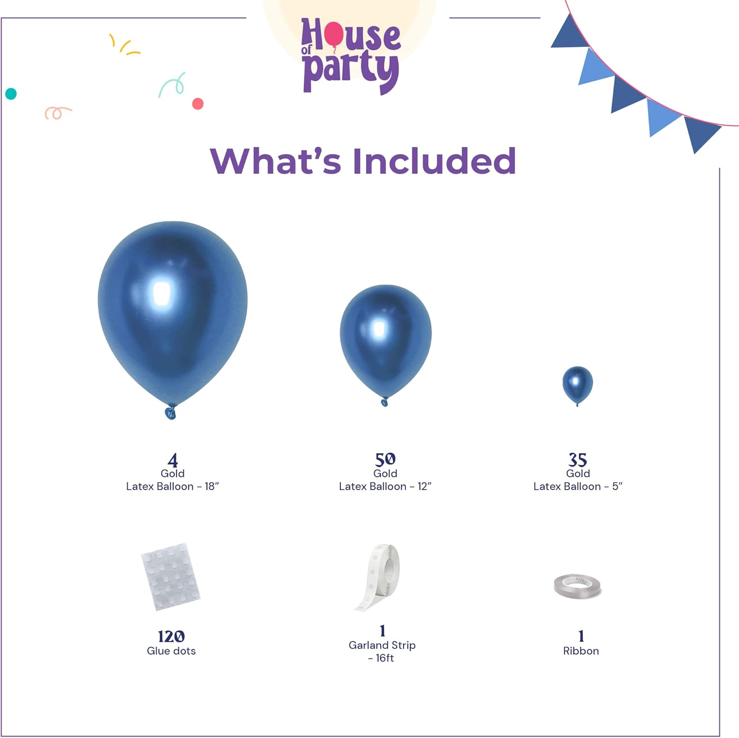 HOUSE OF PARTY メタリックブルーバルーン - ブルーバルーンガーランド、5/12/18インチのブルーメタリックバルーン