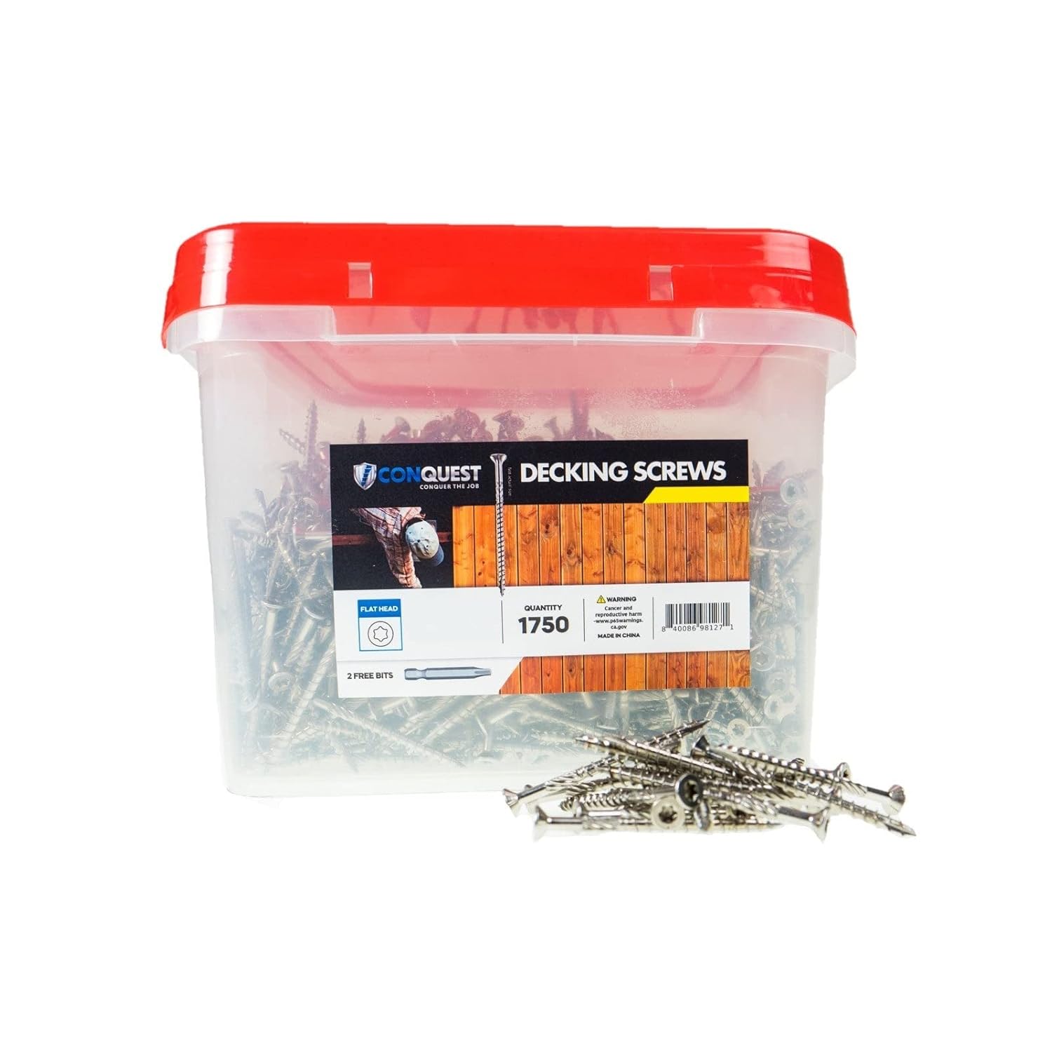 Conquest #7 x 2-1/4” Type 316 Stainless Steel Marine Grade Trim Head Deck Screws (Pack of 1750) for Decks, Docks, Jetties, Fences, Walkways, or Marine Applications