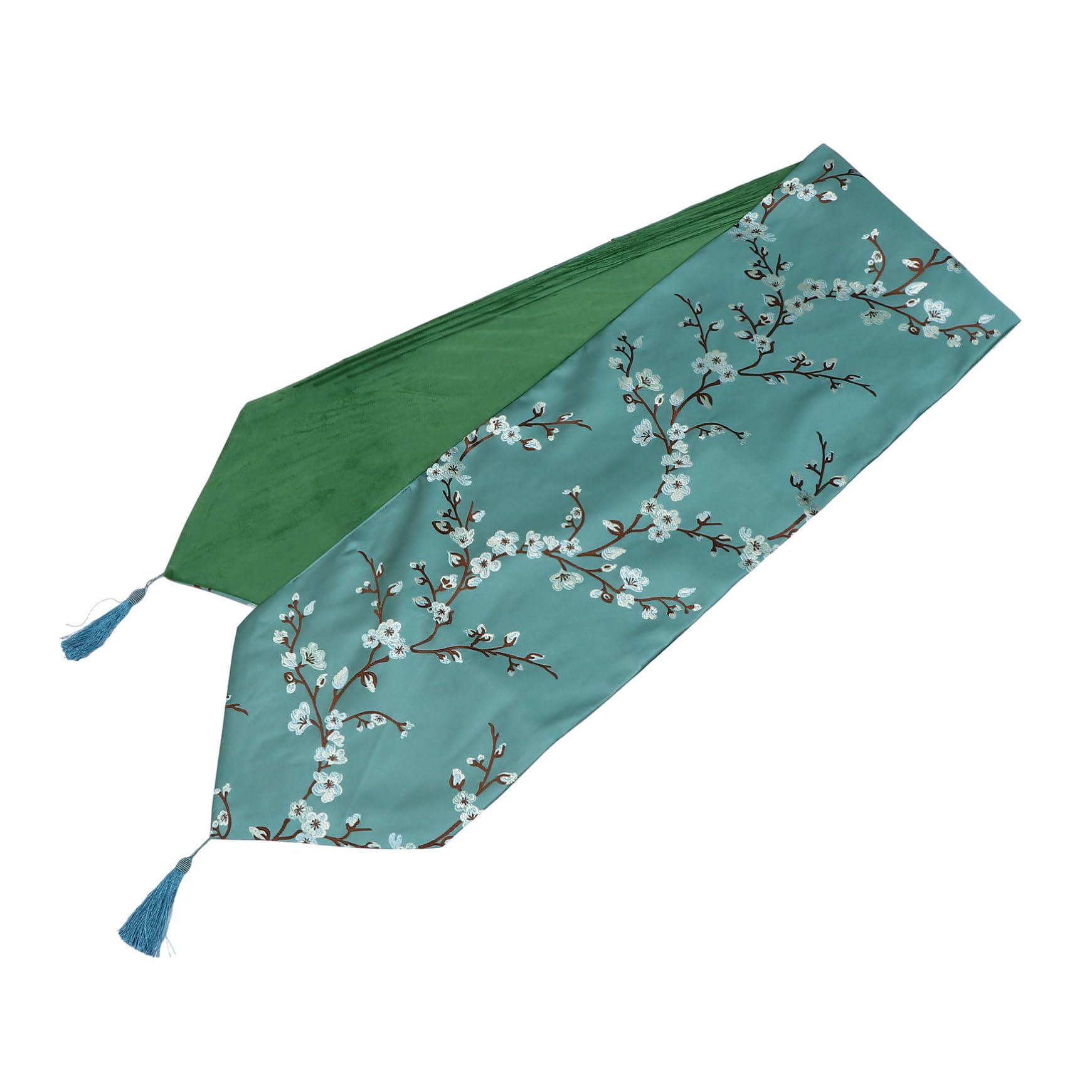 Chemin de table chinois en tissu chic avec motif prune et finitions haut de gamme